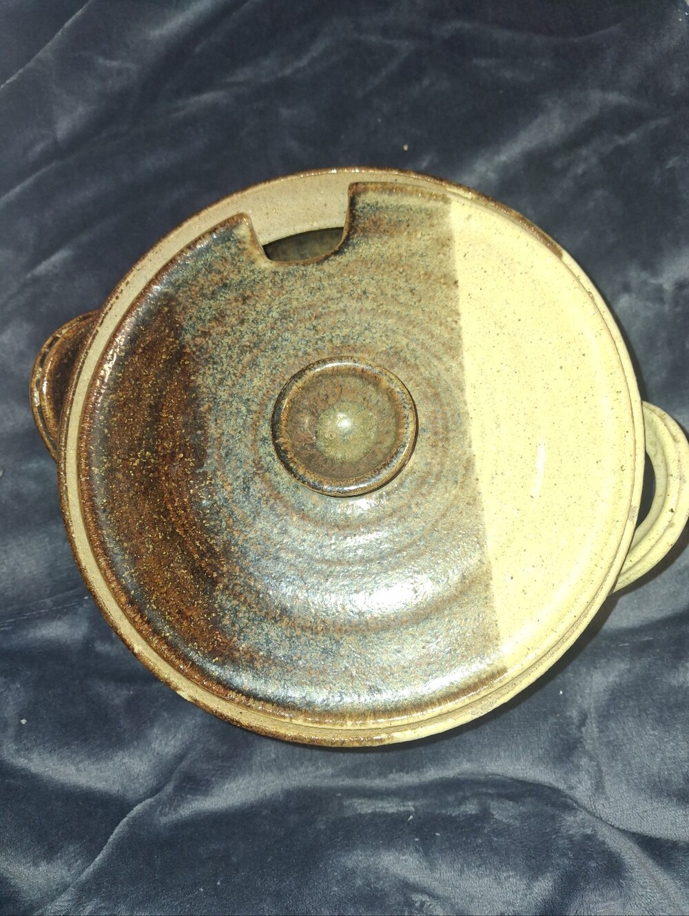 Stoneware Pottery Covered Casserole Dish in Brown and Cream